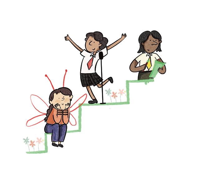 Illustration of children building skills step by step